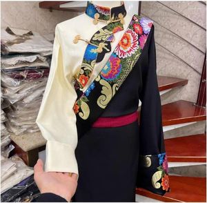Stage desgaste o top tibetano de outono com roupas de botão chinês para mulheres