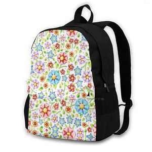 Backpack Ditsy Millefiori Pattern School Bag Big Capacity Laptop 15 Inch Flowers Floral Textile Design Black Ground