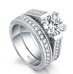 Anéis de noivado de casamento embelezados com cristais de rovski anel de dedo conjuntos de jóias de festa da noiva -6069578803