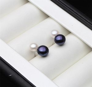 Real 925 Sterling Silver Earrings With Pearl,Fashion Cute Small White Black Freter Natural Pearl Earring Girl Gift 2203094921820