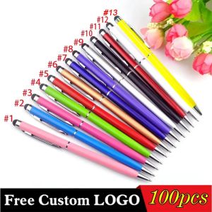 Pens 100pcs Mini Metal Touch Screen Touch Screen Stylus Roller Ballpoint Pen 2 in 1 per iPhone iPad Samsung Smartphone Logo personalizzato gratuito