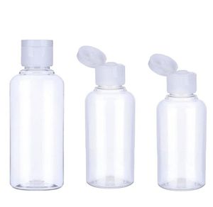 50pcs 10 30 50 60 100 ml Pusta przezroczysta plastikowa opakowanie plastikowa butelka z wodą krystalicznie przezroczystą klapkę górną czapkę pojemniki na opakowanie T207835122