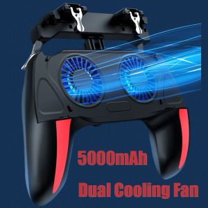 Gamepads Dual Fan Cooler GamePad för PUBG Game Controller för 4,76,5 tum H10 Mobiltelefon Game Shooter Joystick 500mAh Cooling Gamepad