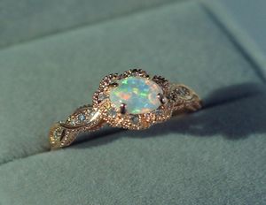 Wunderschöner 14k fester goldener Ring selten schönes Feuer Opal Diamant Schmuck Geburtstag Jubiläum Geschenk Versprechen Cocktail für Frauen Größe 6 7970531