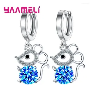 Dangle Küpeler Yüksek Kalite 925 STERLING Gümüş Takı Dekorasyonu Brincos Parlak Avusturya Kristal Hayvan Fare Dangler Huggie Hoop