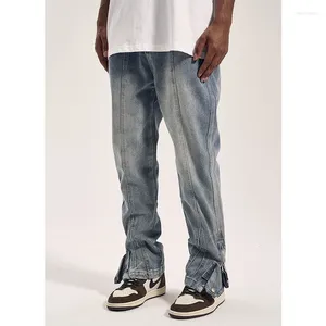 Calça masculina High Street Fez A Velho Corte Tridimensional Lado Butão de Zíper Retro Baggy Daddy Jeans Man