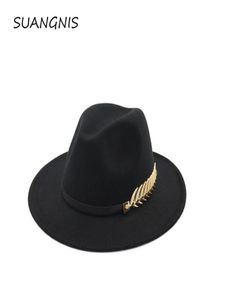 Woolen Felt Hat Panama Jazz Fedoras hats with Metal Leaf Flat Brim Formal Party And Stage Top Hat for Women men unisex20175677422159