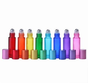 10ml Colorful Roll On Bottle Frosted Glass Essential Oil Perfume Bottles with Metal Roller Ball WB19951207810