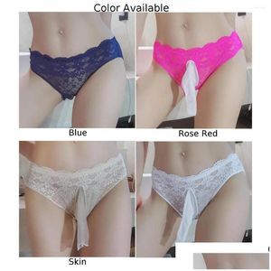 Underpants Mens y Lace Brief di oversize Sissy Caspuch Mernici Bikini biancheria intima Lingerie aperta glutei a corda di bug glute