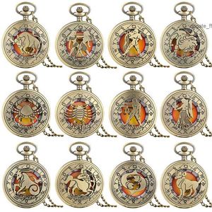 Orologio tascabile vintage dodici costellazioni zodiacale uomini donne orologi in quarzo analogico con regali di compleanno della catena della collana RELOJ DE BOLSILLO