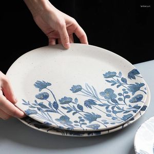 Тарелки с ручной росписью синие и белые большие западные блюда японский дом изысканный завтрак