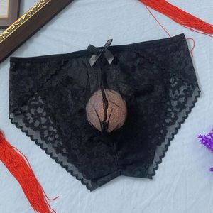 Underpants Sexy Men Panties Lace Seamless Briefs Low Waist U-Convex Underwear See Through Lingerie Transparen Ultra-Thin Breathable