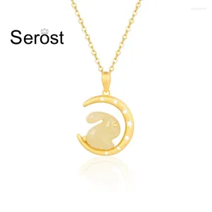 Подвесные ожерелья Serost S925 стерлинговое серебро инкрустировано естественным нефритом