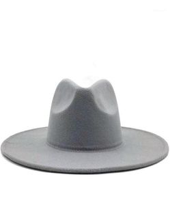 Классическая широкая шляпа федора Черно -белая шерстяная шляпа Мужчины Женщины Свадебные шляпы Свадебные шляпы 19807263