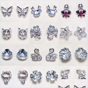 Jewelry Settings Wholesale Pearl Stud Earrings S925 Sier Earring Diy For Women Flower Zircon Girl Gift 12 Drop Delivery Dht2Y