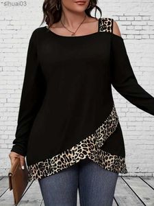Damen T-Shirt Plus Size 1xL-5xl Womens Single Schultergurt kurzärmelige Farbe blockieren lässige obere langen, modischen T-Shirtl2403