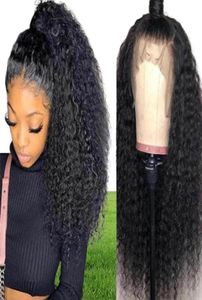 Black Deep Kinky Curly 360 Spets Frontal syntetisk peruk Babyhair Värmebeständig fibersimulering Mänsklig hår för kvinnor48013205105303