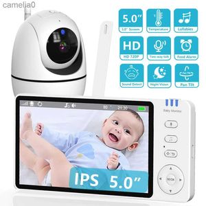 Monitores de bebê Monitor de vídeo de 5 polegadas de 5 polegadas 720p Equipado com câmera de monitoramento de pan inclinação do intercomunicador de áudio bidirecional IPS VISÃO AUTOMÁTICA IPS BABY NANNYC240412