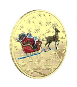 10スタイルサンタ記念ゴールドコイン装飾エンボス加工雪だるまクリスマンギフトメダルWhole8984589
