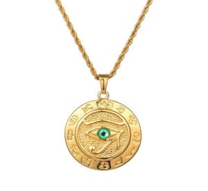 Fashion Men Designer Gold Silver Color Eye of Horus Pendant Necklaces Hip Hop Jewelry 60cm Long Chain Punk Mens Necklace For Gifts2900276