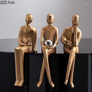 Dekorative Figuren Goldene Geometrie Skulptur Mann Lesen Buch Desktop Dekoration Abstrakte Figuren Harz Crafts Home Accessoires