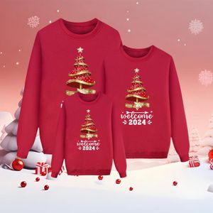 Christmas Tree Print Family Sweaters Long Sleeve Hooded Pullover Sweatshirt Holiday Three Piece Set Sweater Parent Child Navidad