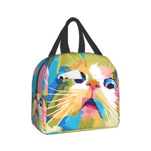 Смешные сумки для ланча кошки Coloful Cat Tote Stetable Используемая изолированная сумка для обеда для женщин и взрослые, школьная школа, пикник