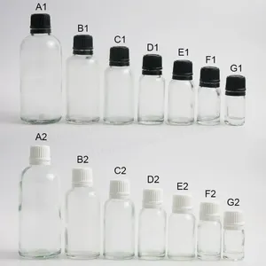 Lagringsflaskor 12 x Tomt klart glas eteriskt oljebehållare med manipulation Evident Cap PE Reducer 5 ml 10 ml 15 ml 20 ml 50 ml 100 ml