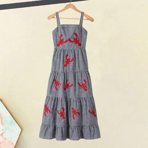 Повседневные платья A-Line Summer Dress Женщины, вышитые в клетку для лобстеров для отпуска с квадратом