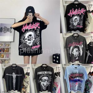 ヘルスターデザイナーTシャツクリエイティブアースゴーストフェイスイヤホンフロントとバックのアニメプリントダブルヤーンピュアコットン半袖メンズTシャツ