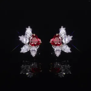 Orecchini per borchie Gem's Ballet Palm Leaf Fabulous Earring Luxury Lab Creato Ruby Exquisite Design vintage 925 Sterling Silver