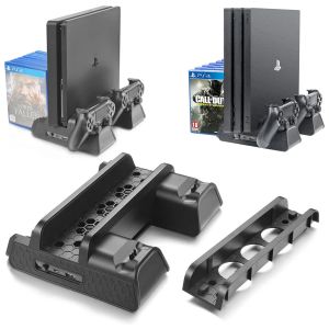 Стенды PS4/PS4 Slim/PS4 Pro Vertical Stand с охлаждающим вентилятором с двойным контроллером Станция зарядного устройства для зарядки для PlayStation 4