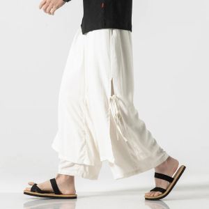 Spodnie 2022 MĘŻCZYZN PRZEDSTAWOWANIE PANTY HAREM MĘŻCZYZNIE DEAMOWA SIDY KOLOR Nieregularne szerokie nogi spodnie męskie ulicy białe hanfu kurong spódnice