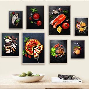 Arte da parede HD Food Impresso Cozinha Blackboard Pictures Canvas Classic Home Room Decoração Pizza Modular Pintura Restaurante Cuadros