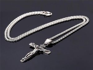 Chains Religious Jesus Cross Necklace For Men Gold Stainless Steel Crucifix Pendant With Chain Necklaces Male Jewelry Gift7959734