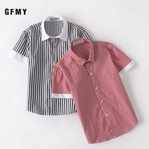 シャツgfmyボーイズ 'シャツ夏の新しいストライプラペル半袖子供用シャツピュアコットンファッションストライプショーツ格子縞のシャツ