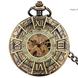 Steampunk Pocket Watch Hollow Out Spider Cover 남성 여성 자동 기계적 시계 로마 번호 디스플레이 펜던트 체인