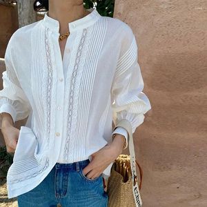 Women's Blouses BOHO INSPIRED Shirt Women White Cotton Pintuck Details Loose Style O-neck Long Sleeve Elegant Tops