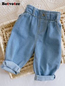 Calça de calça menino menina harém jeans jeans crianças calças calças sólidas calças de calça de moda de moda calça roupas 2023 cintura elástica