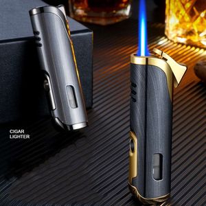 New Metal Windproof Blue Flame Turbine Torch Cigar Lighter Outdoor Portable Butane Without Gas Lighter Personality Creative Men's Gift