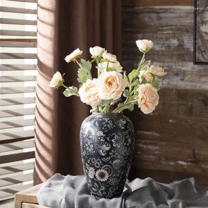 Vasos Jingdezhen Ware Living Room Flower Flower Style Alpending Decoração Floral Retro Pottery Pote