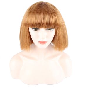 Gold Short Straight hair Fashion lady Sexy Natural Fluffy Role playing wig Synthetic short hair Bob short hair Ideal for daily work party Cosplay