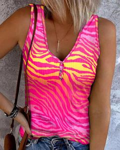 Bluzki damskie Ninimour Women Zebra Stripe Button Front Tank Top 2024 Summer Codzienne zużycie chłodne kamizelki T-shirty