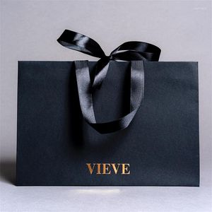 Gift Wrap Wholesales 500pcs/Lot Customized Logo Matte Luxury Carry Paperbags Boutique Shopping Bag With Handles Ribbon Bow Tie