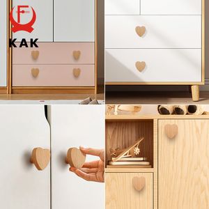 KAK Heart Shape Wooden Furniture Knobs Punch-free Wall Hanging Hooks Kitchen Cabinet Handles Cupboard Door Pulls Hardware