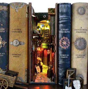 Medieval Bookshelf Insert Ornament Wooden Dragon Alley Book Nook Art Bookends Study Room Bookshelf Figurines Craft Home Decor H1107390118