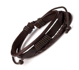 Fashion Mens Leather Charm Armband Handgjorda Design Hip Hop Jewelry Punk Filling Pieces Black Brown Designer flätad armband för7739331