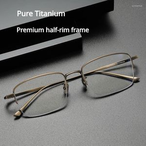Güneş Gözlüğü Çerçeveleri Japon tasarımcının yarım jant çerçevesi ultra hafif alerjenik olmayan titanyum iş kare gözlükleri yükseklik miyopi lensler