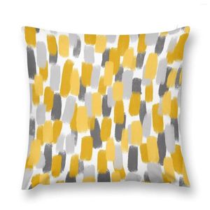Yastık gri ve hardal sarı boya fırçası efekti atma kasa yastık kılıfı