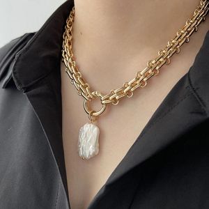 Chains Large Square Natural Freshwater Pearl Pendant Chunky Chain Necklace For Women Vintage Elegant Baroque Pearls Necklaces